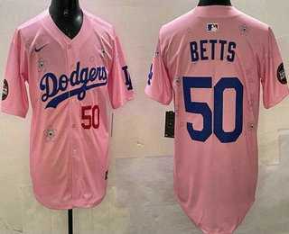 Mens Los Angeles Dodgers #50 Mookie Betts Pink 2025 Tokyo Series Limited Jersey
